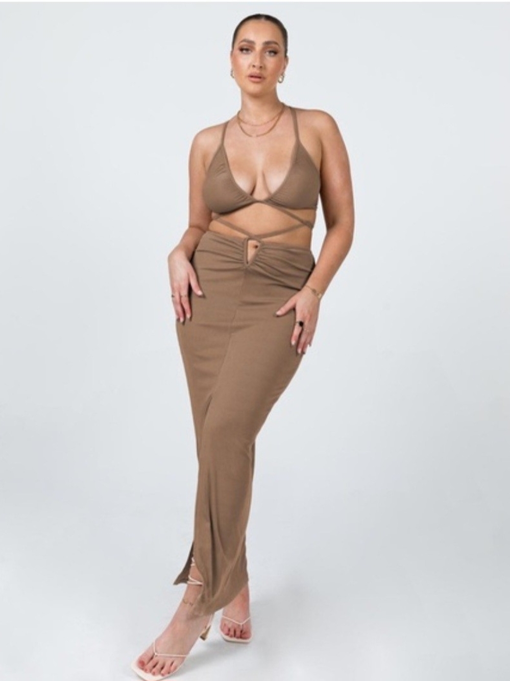 Princess Polly Tan Twist-Front Maxi Skirt And Top